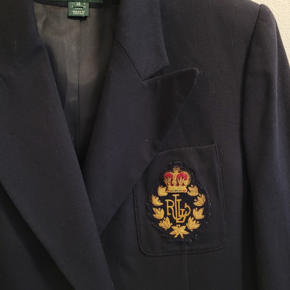 Vintage Ralph Lauren Wool Double Breasted Navy Blazer with Gold Buttons - Picture 2 of 6